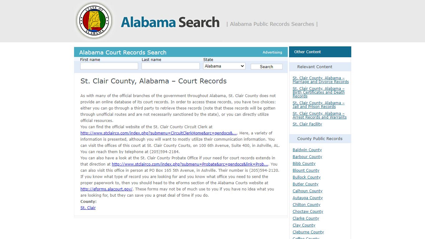 St. Clair County, Alabama – Court Records | Alabama - AL ...
